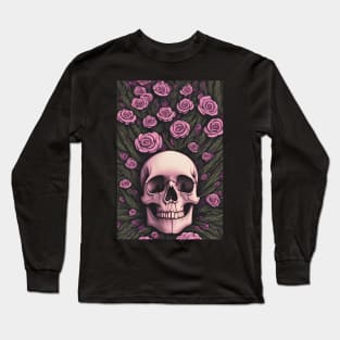 Skull and Roses | Life and Death | Beautiful Skull and Flowers | Floral Skull Artwork Long Sleeve T-Shirt